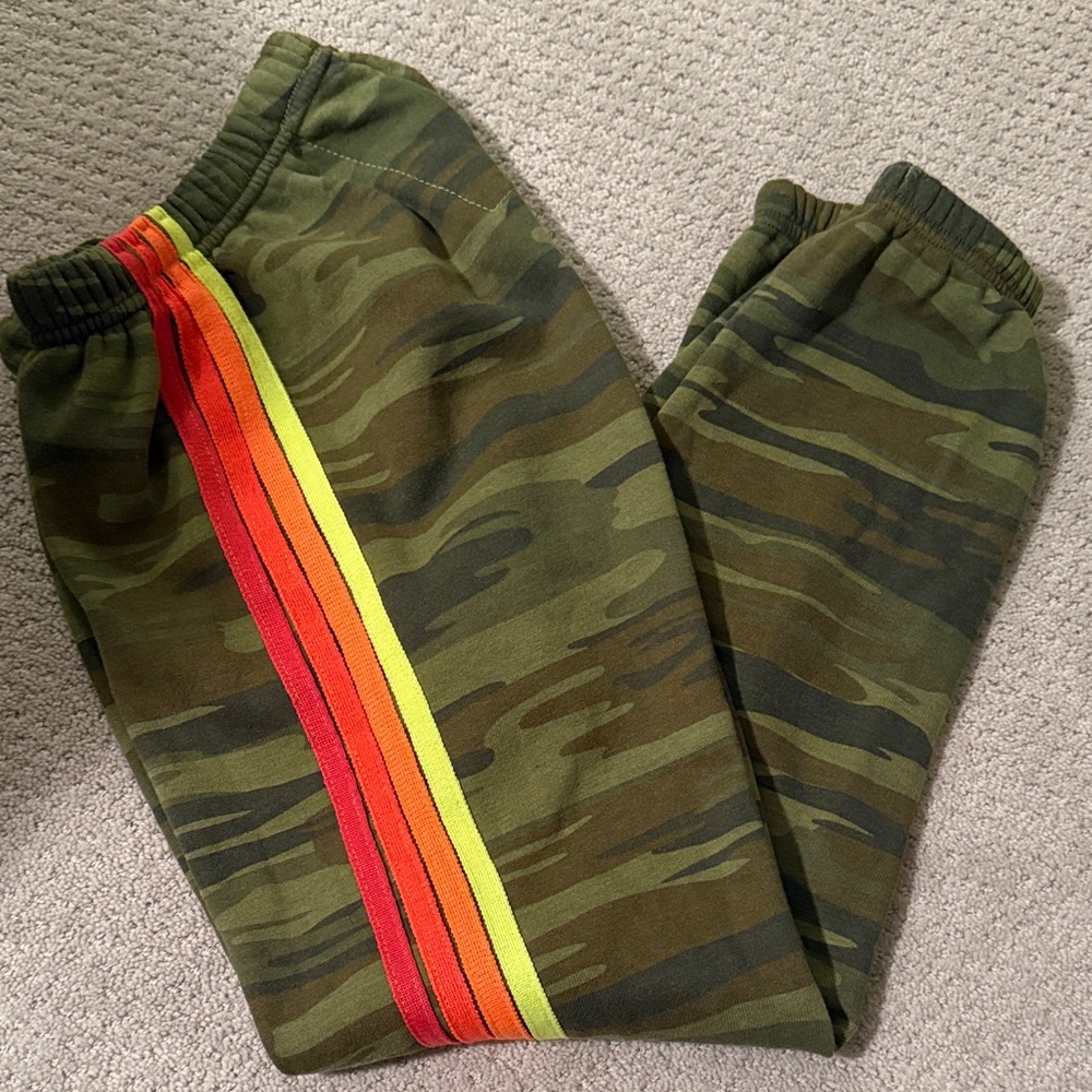 Aviator Nation Camouflage women’s  Joggers with Rainbow Stripe- size Small